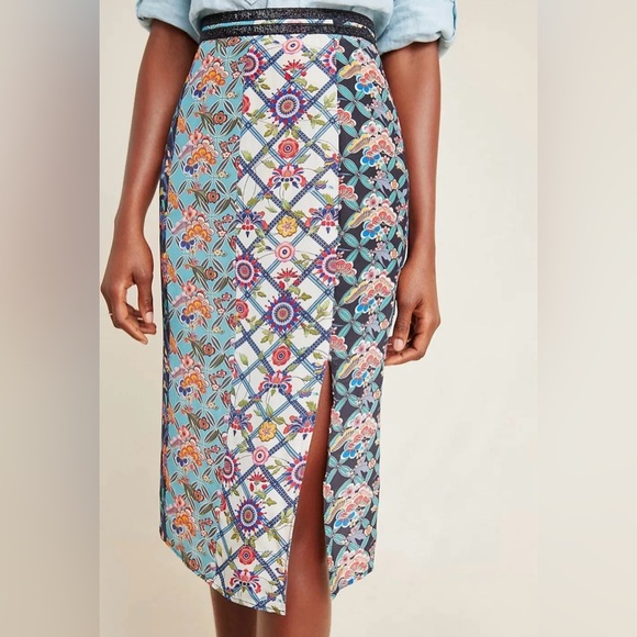 Anthropologie Dresses & Skirts - Anthropologie Tanvi Kedia Azure Pencil Skirt, boho patchwork pattern floral 8